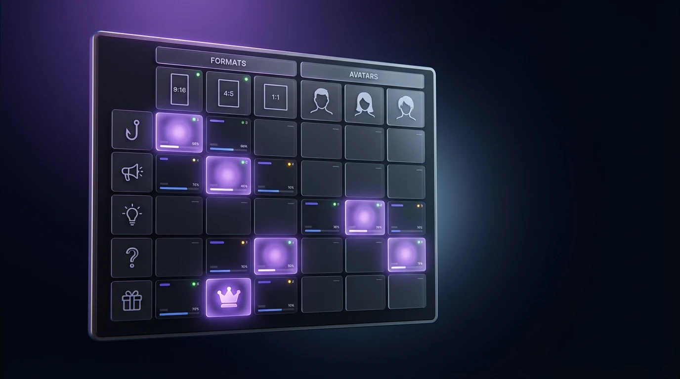 Creative testing framework for AI UGC ads — hooks, formats and avatars tested in parallel