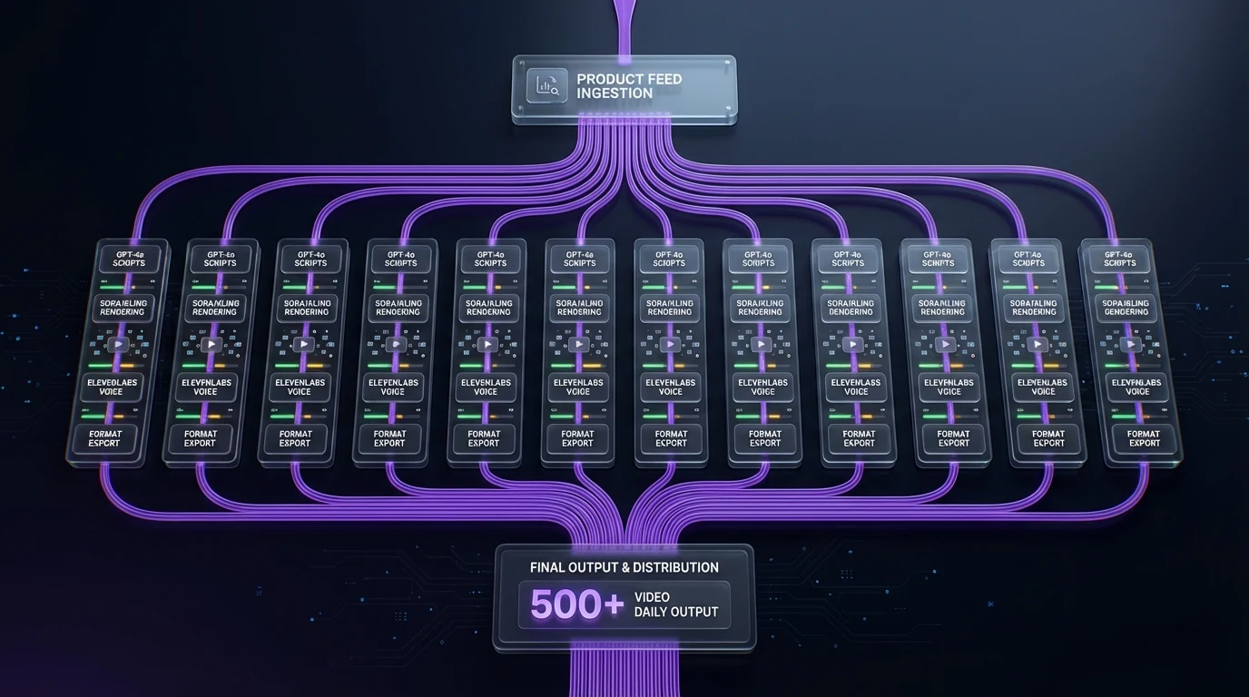 500-video-per-day production pipeline — parallel AI processing architecture